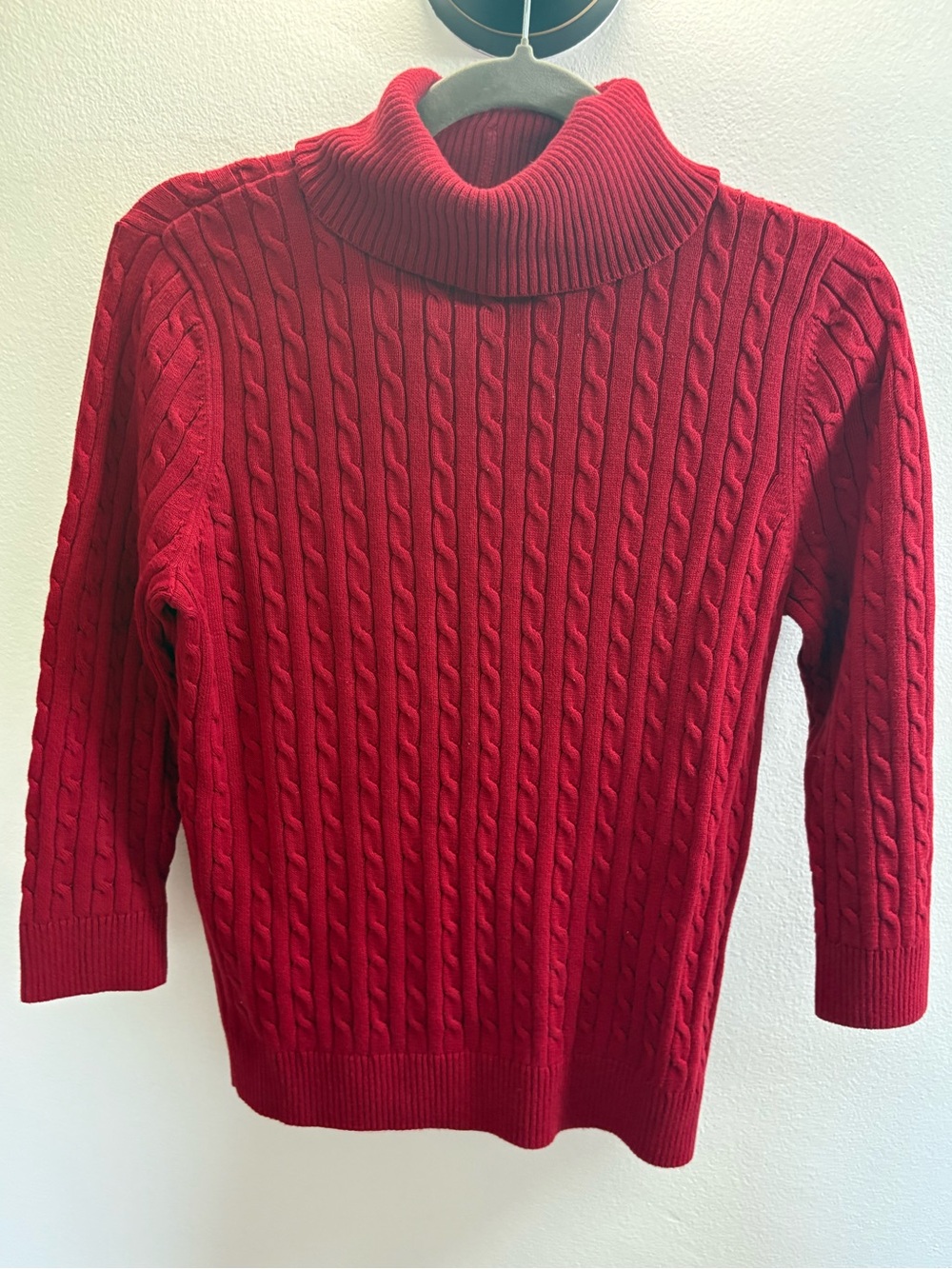 Jeanne Pierre Red Cable Knit Turtleneck Sweater S